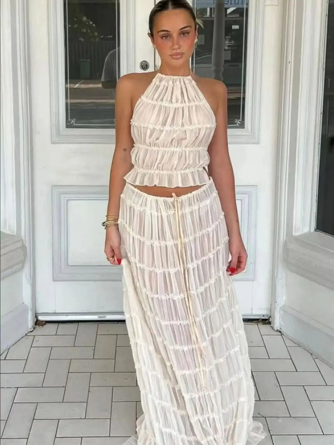 Halter Neck Long Skirt Suit For Women
